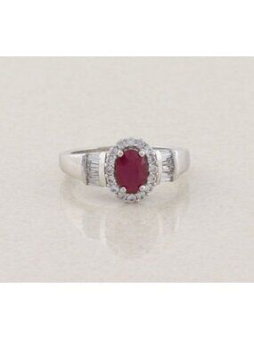 Sterling Silver Natural Ruby and White Zircon Ring Size 7